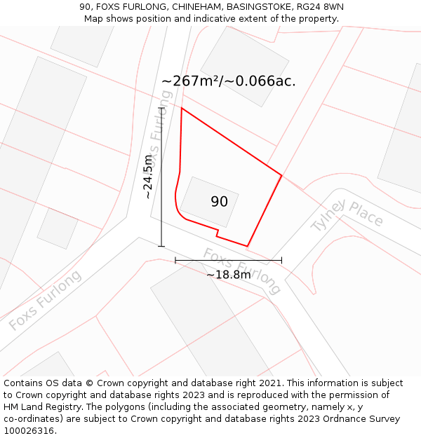 90, FOXS FURLONG, CHINEHAM, BASINGSTOKE, RG24 8WN: Plot and title map