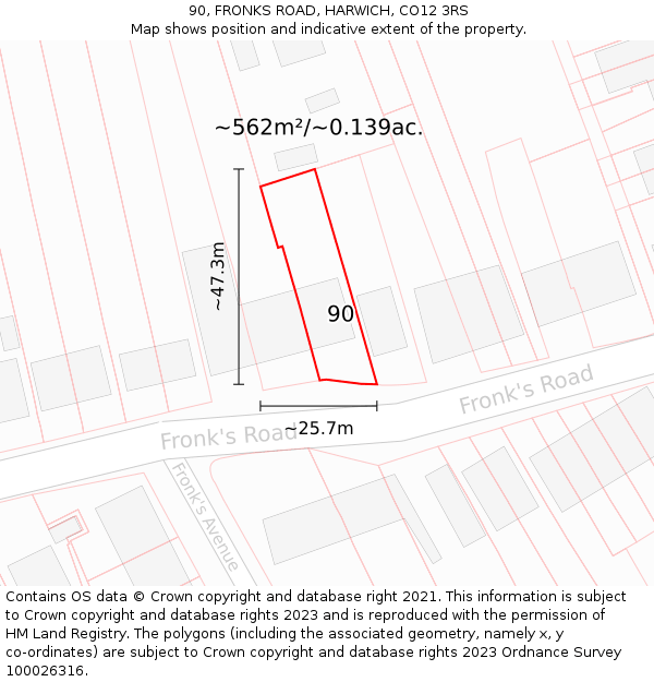 90, FRONKS ROAD, HARWICH, CO12 3RS: Plot and title map