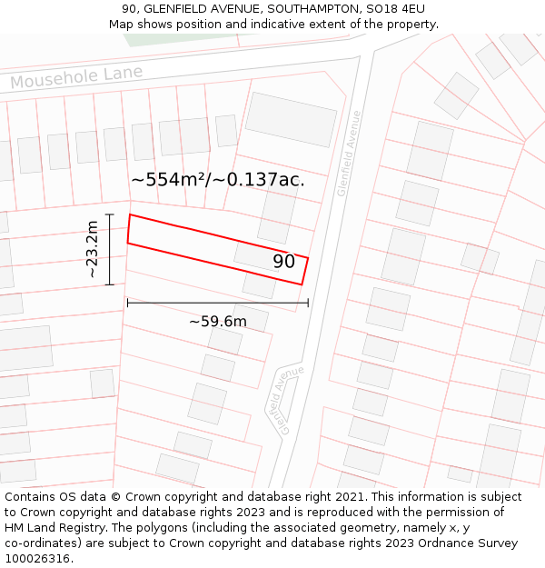 90, GLENFIELD AVENUE, SOUTHAMPTON, SO18 4EU: Plot and title map