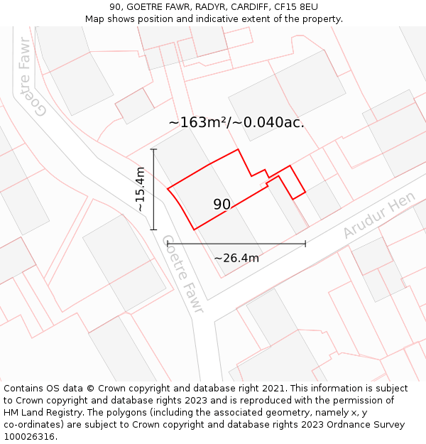 90, GOETRE FAWR, RADYR, CARDIFF, CF15 8EU: Plot and title map