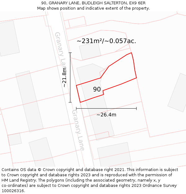 90, GRANARY LANE, BUDLEIGH SALTERTON, EX9 6ER: Plot and title map