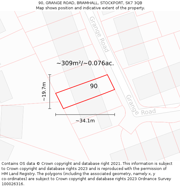 90, GRANGE ROAD, BRAMHALL, STOCKPORT, SK7 3QB: Plot and title map