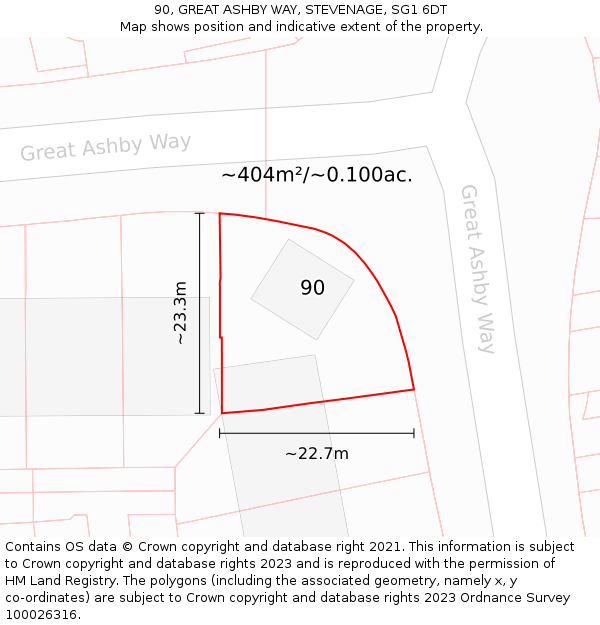 90, GREAT ASHBY WAY, STEVENAGE, SG1 6DT: Plot and title map