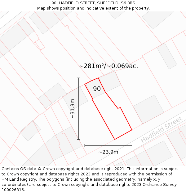 90, HADFIELD STREET, SHEFFIELD, S6 3RS: Plot and title map