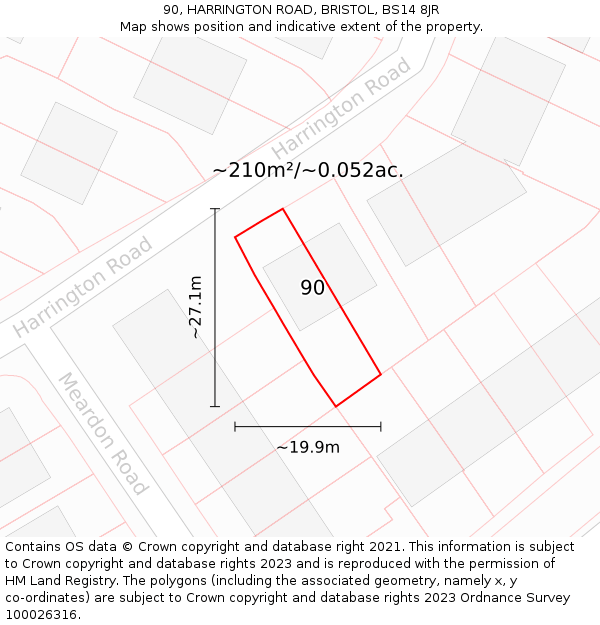 90, HARRINGTON ROAD, BRISTOL, BS14 8JR: Plot and title map