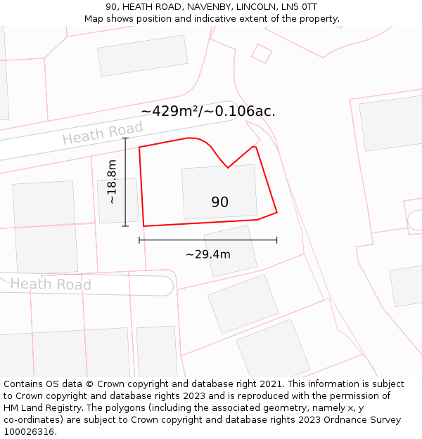 90, HEATH ROAD, NAVENBY, LINCOLN, LN5 0TT: Plot and title map