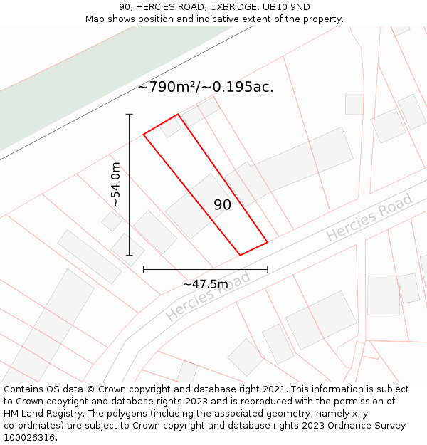 90, HERCIES ROAD, UXBRIDGE, UB10 9ND: Plot and title map