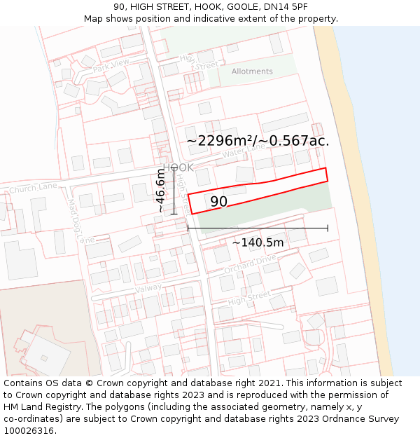 90, HIGH STREET, HOOK, GOOLE, DN14 5PF: Plot and title map