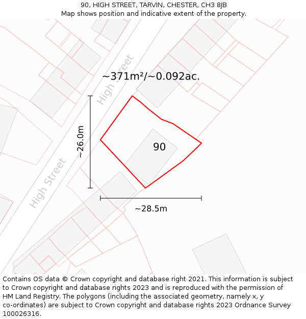 90, HIGH STREET, TARVIN, CHESTER, CH3 8JB: Plot and title map