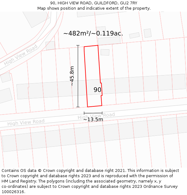 90, HIGH VIEW ROAD, GUILDFORD, GU2 7RY: Plot and title map