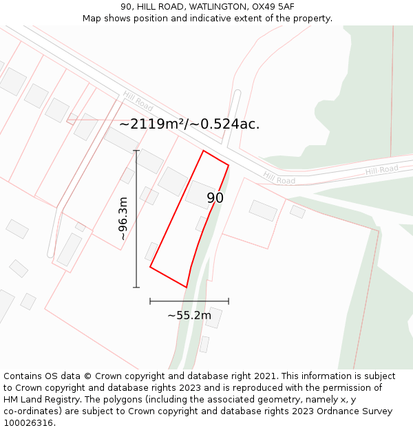 90, HILL ROAD, WATLINGTON, OX49 5AF: Plot and title map