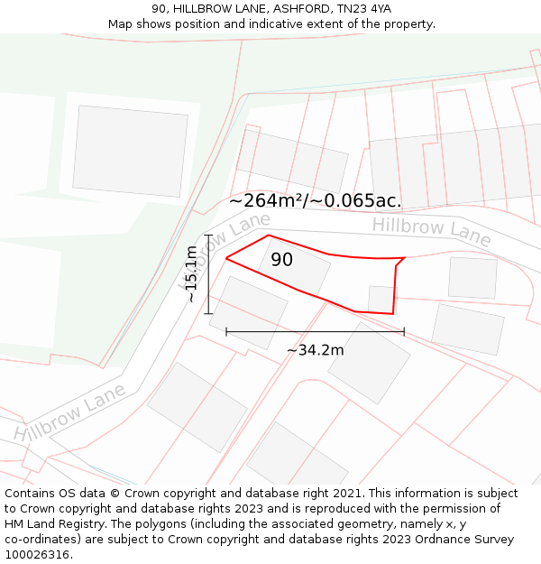 90, HILLBROW LANE, ASHFORD, TN23 4YA: Plot and title map