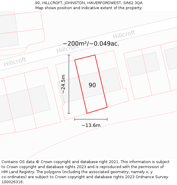 90, HILLCROFT, JOHNSTON, HAVERFORDWEST, SA62 3QA: Plot and title map