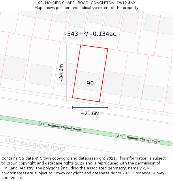 90, HOLMES CHAPEL ROAD, CONGLETON, CW12 4NX: Plot and title map