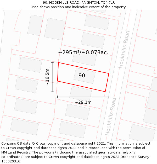 90, HOOKHILLS ROAD, PAIGNTON, TQ4 7LR: Plot and title map