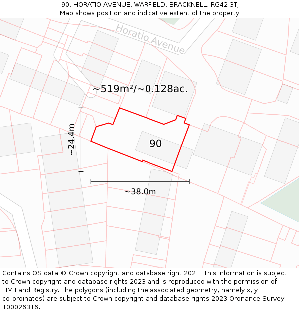 90, HORATIO AVENUE, WARFIELD, BRACKNELL, RG42 3TJ: Plot and title map