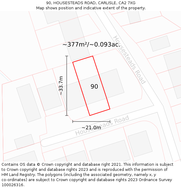 90, HOUSESTEADS ROAD, CARLISLE, CA2 7XG: Plot and title map