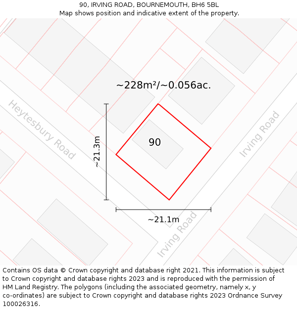 90, IRVING ROAD, BOURNEMOUTH, BH6 5BL: Plot and title map