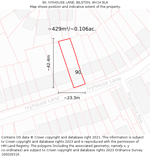 90, IVYHOUSE LANE, BILSTON, WV14 9LA: Plot and title map