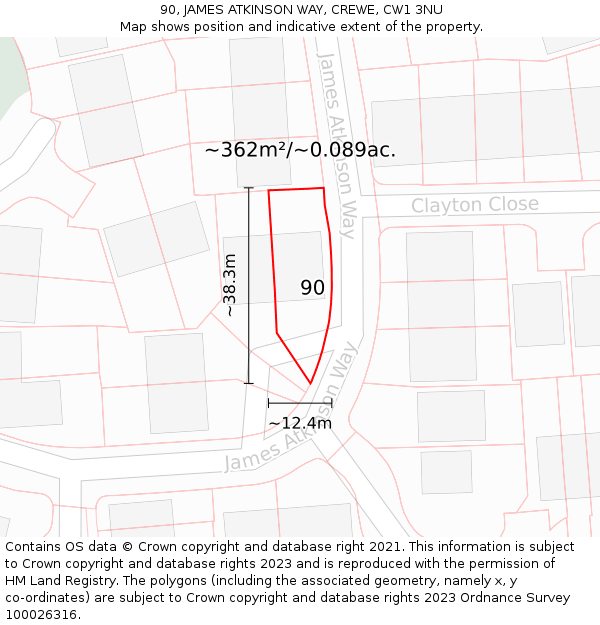 90, JAMES ATKINSON WAY, CREWE, CW1 3NU: Plot and title map