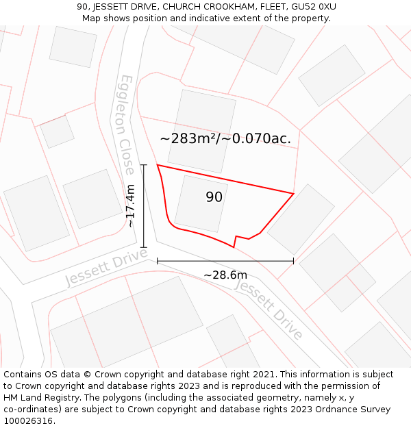 90, JESSETT DRIVE, CHURCH CROOKHAM, FLEET, GU52 0XU: Plot and title map