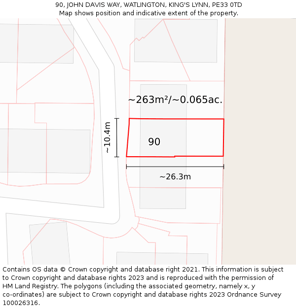 90, JOHN DAVIS WAY, WATLINGTON, KING'S LYNN, PE33 0TD: Plot and title map