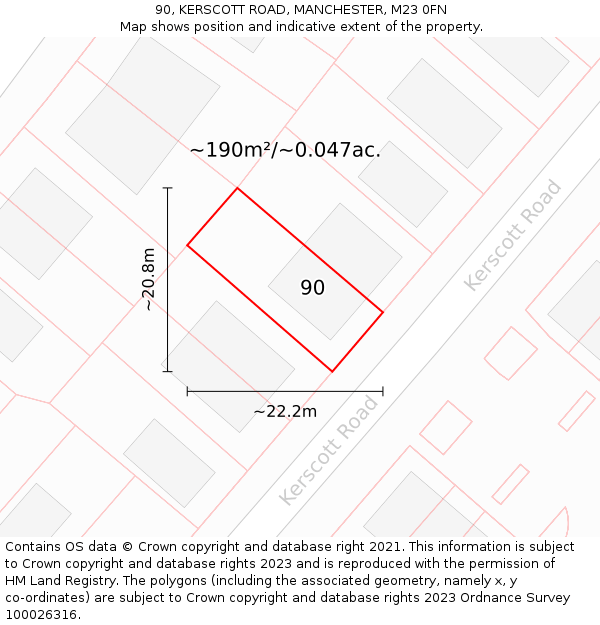 90, KERSCOTT ROAD, MANCHESTER, M23 0FN: Plot and title map