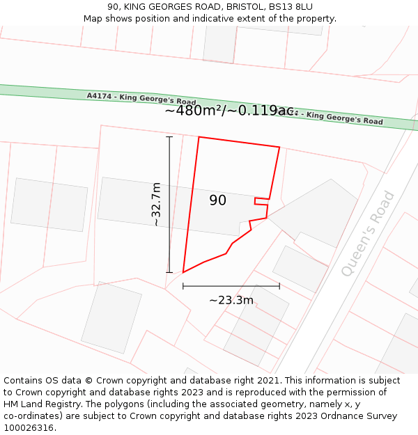 90, KING GEORGES ROAD, BRISTOL, BS13 8LU: Plot and title map