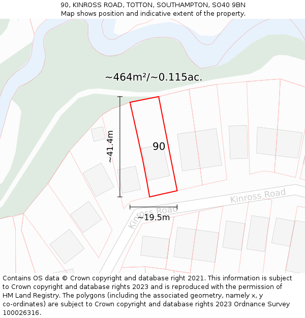 90, KINROSS ROAD, TOTTON, SOUTHAMPTON, SO40 9BN: Plot and title map