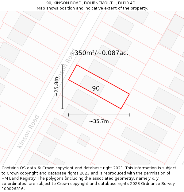 90, KINSON ROAD, BOURNEMOUTH, BH10 4DH: Plot and title map