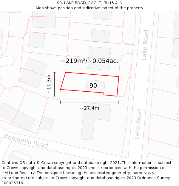 90, LAKE ROAD, POOLE, BH15 4LN: Plot and title map