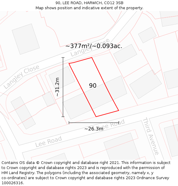 90, LEE ROAD, HARWICH, CO12 3SB: Plot and title map