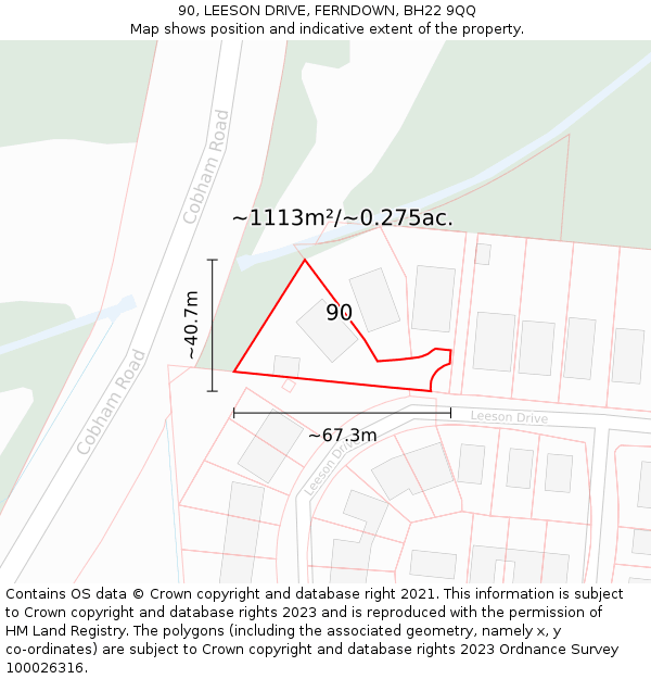 90, LEESON DRIVE, FERNDOWN, BH22 9QQ: Plot and title map