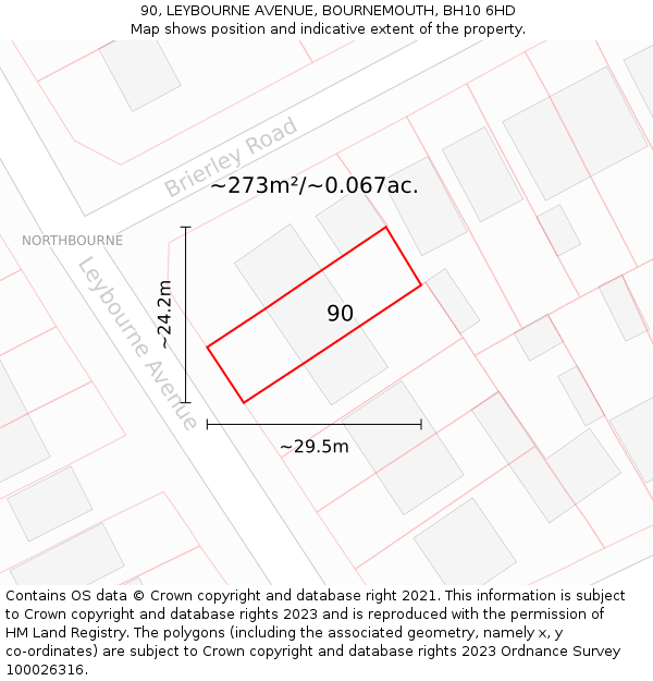 90, LEYBOURNE AVENUE, BOURNEMOUTH, BH10 6HD: Plot and title map