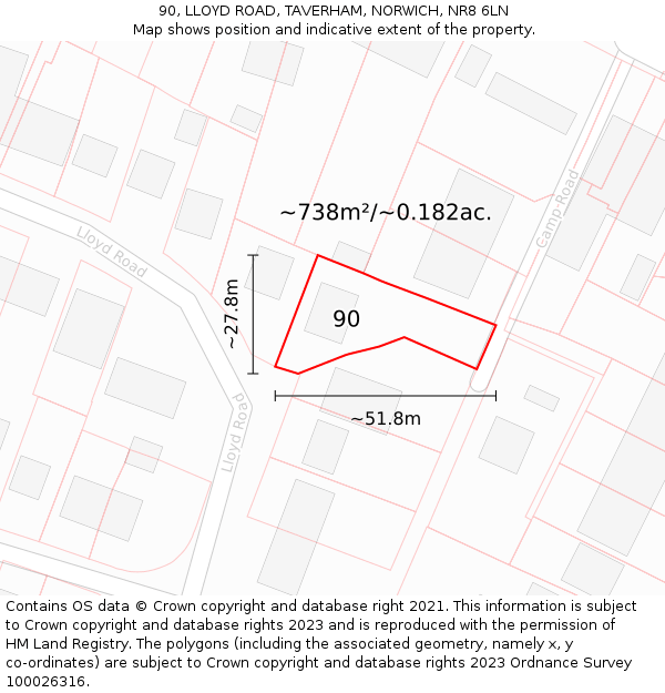 90, LLOYD ROAD, TAVERHAM, NORWICH, NR8 6LN: Plot and title map