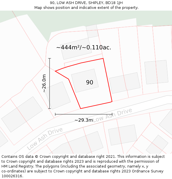 90, LOW ASH DRIVE, SHIPLEY, BD18 1JH: Plot and title map