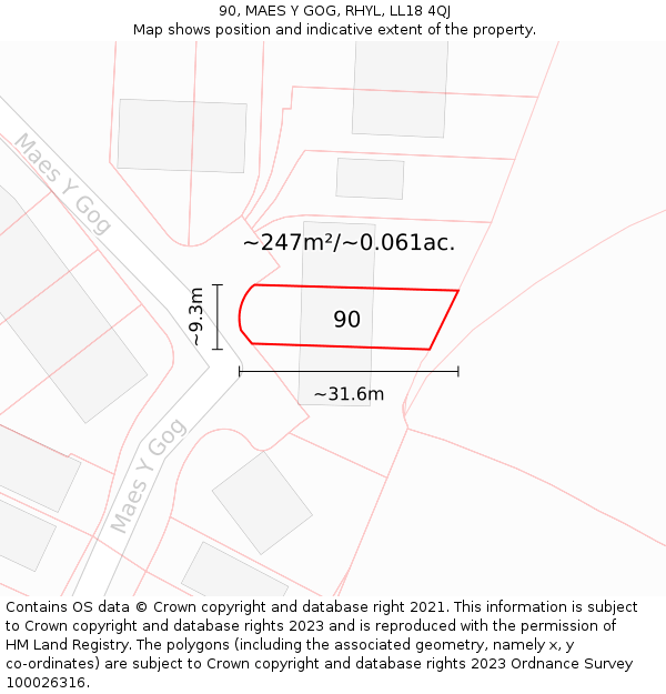 90, MAES Y GOG, RHYL, LL18 4QJ: Plot and title map