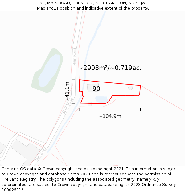 90, MAIN ROAD, GRENDON, NORTHAMPTON, NN7 1JW: Plot and title map