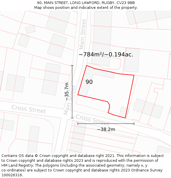 90, MAIN STREET, LONG LAWFORD, RUGBY, CV23 9BB: Plot and title map