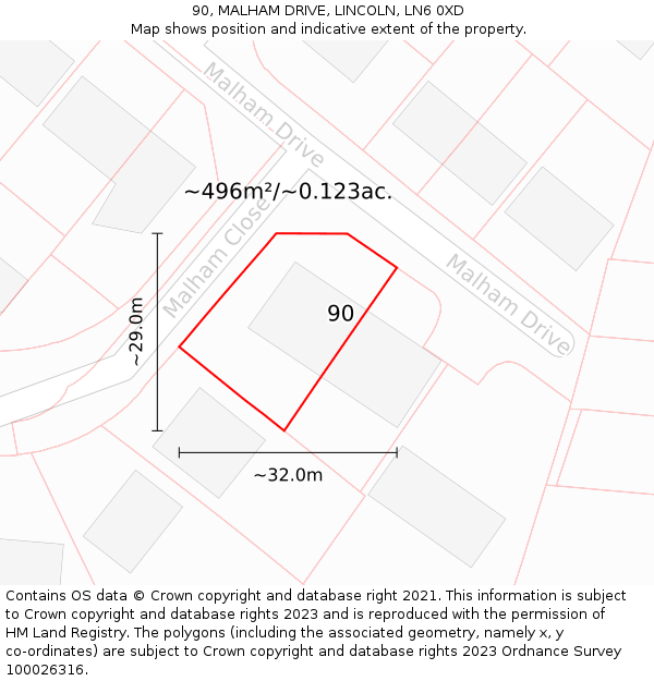 90, MALHAM DRIVE, LINCOLN, LN6 0XD: Plot and title map