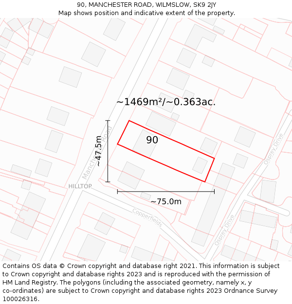 90, MANCHESTER ROAD, WILMSLOW, SK9 2JY: Plot and title map