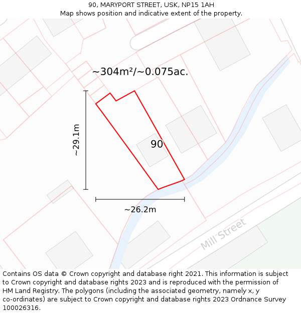 90, MARYPORT STREET, USK, NP15 1AH: Plot and title map