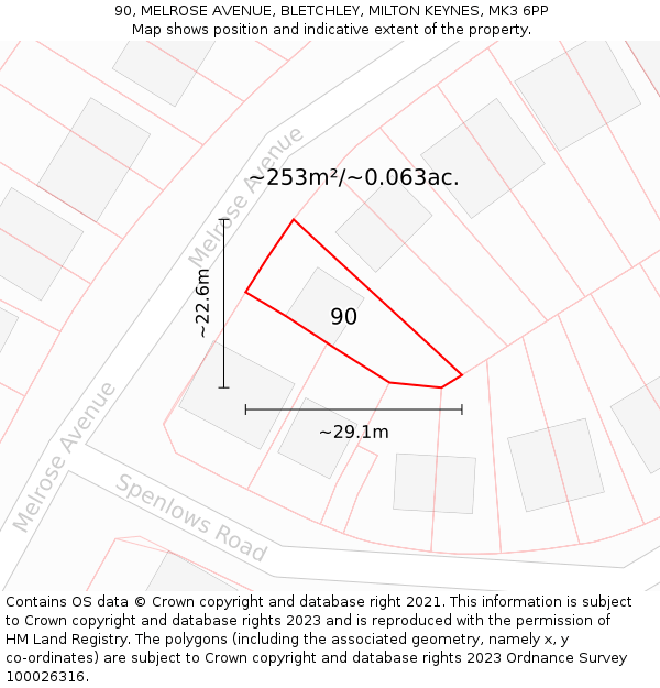 90, MELROSE AVENUE, BLETCHLEY, MILTON KEYNES, MK3 6PP: Plot and title map