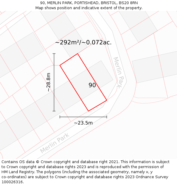 90, MERLIN PARK, PORTISHEAD, BRISTOL, BS20 8RN: Plot and title map