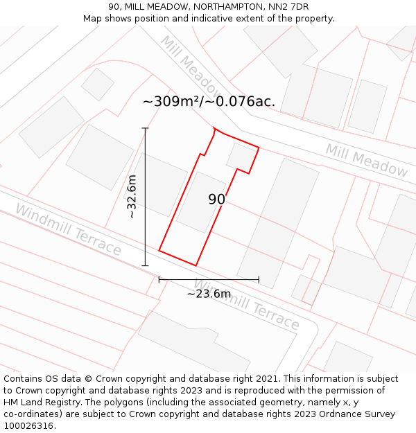 90, MILL MEADOW, NORTHAMPTON, NN2 7DR: Plot and title map