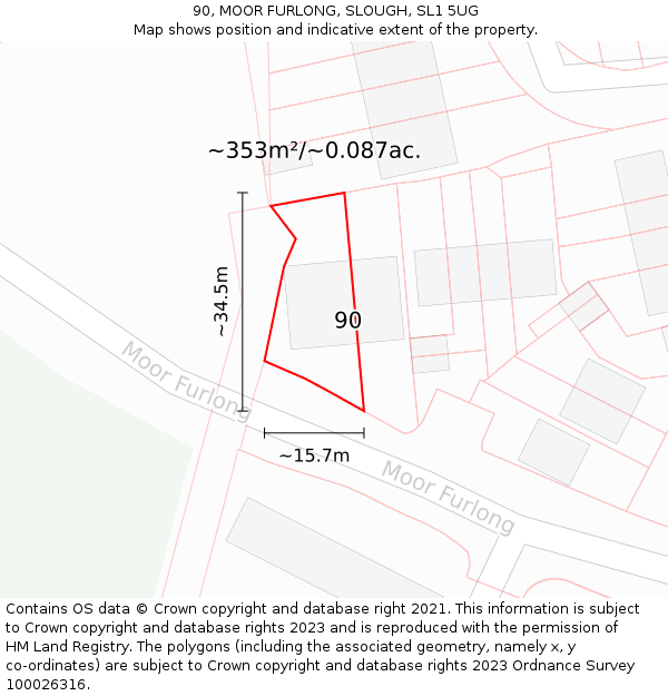 90, MOOR FURLONG, SLOUGH, SL1 5UG: Plot and title map