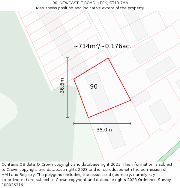 90, NEWCASTLE ROAD, LEEK, ST13 7AA: Plot and title map