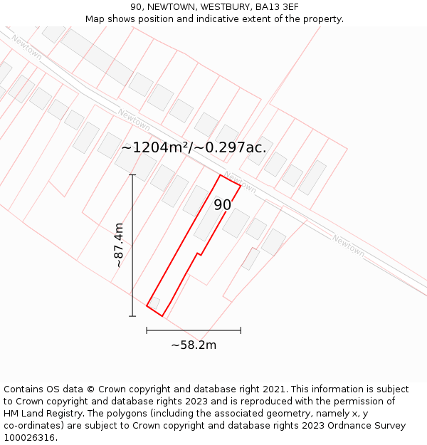 90, NEWTOWN, WESTBURY, BA13 3EF: Plot and title map