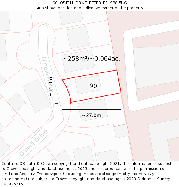 90, O'NEILL DRIVE, PETERLEE, SR8 5UG: Plot and title map