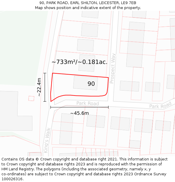 90, PARK ROAD, EARL SHILTON, LEICESTER, LE9 7EB: Plot and title map